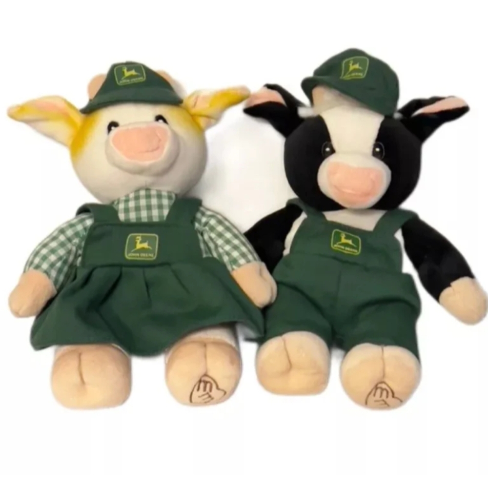 Vintage 90s Enesco Plushies Mary Moo Moos John Deere Beanies Cow & Bull Set